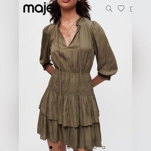 NWT Maje Satin V-Neck Ruffled Dress size FR 38 / US 6